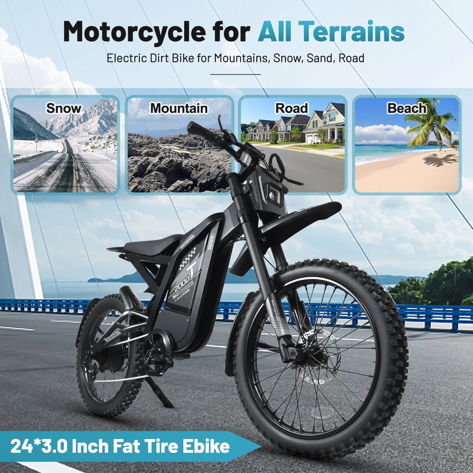 Electric off-road motorcycle suitable for all road conditions
